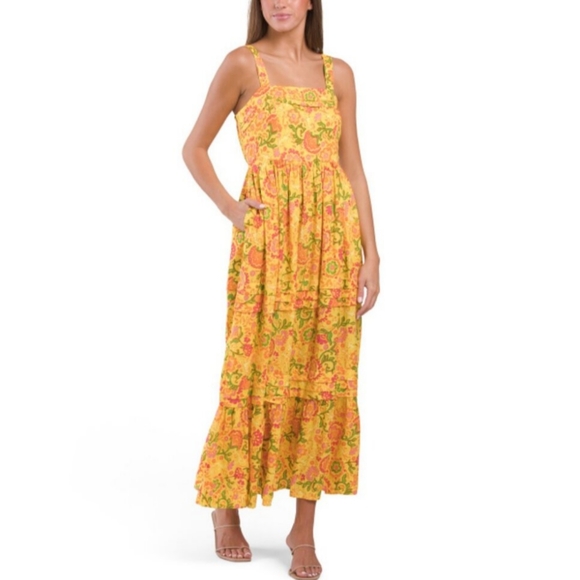 Price Is Firmband of the free Floral Maxi Dress Fuchsia Yellow Orange Pink Green - Picture 2 of 13